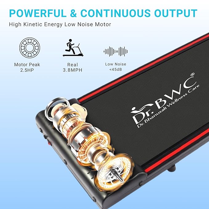 Dr BWCĀ® Folding Treadmill, 124x57 cm Running Surface, Remote Control, Anti-Slip Belt, Phone Holder, Foldable Handrail