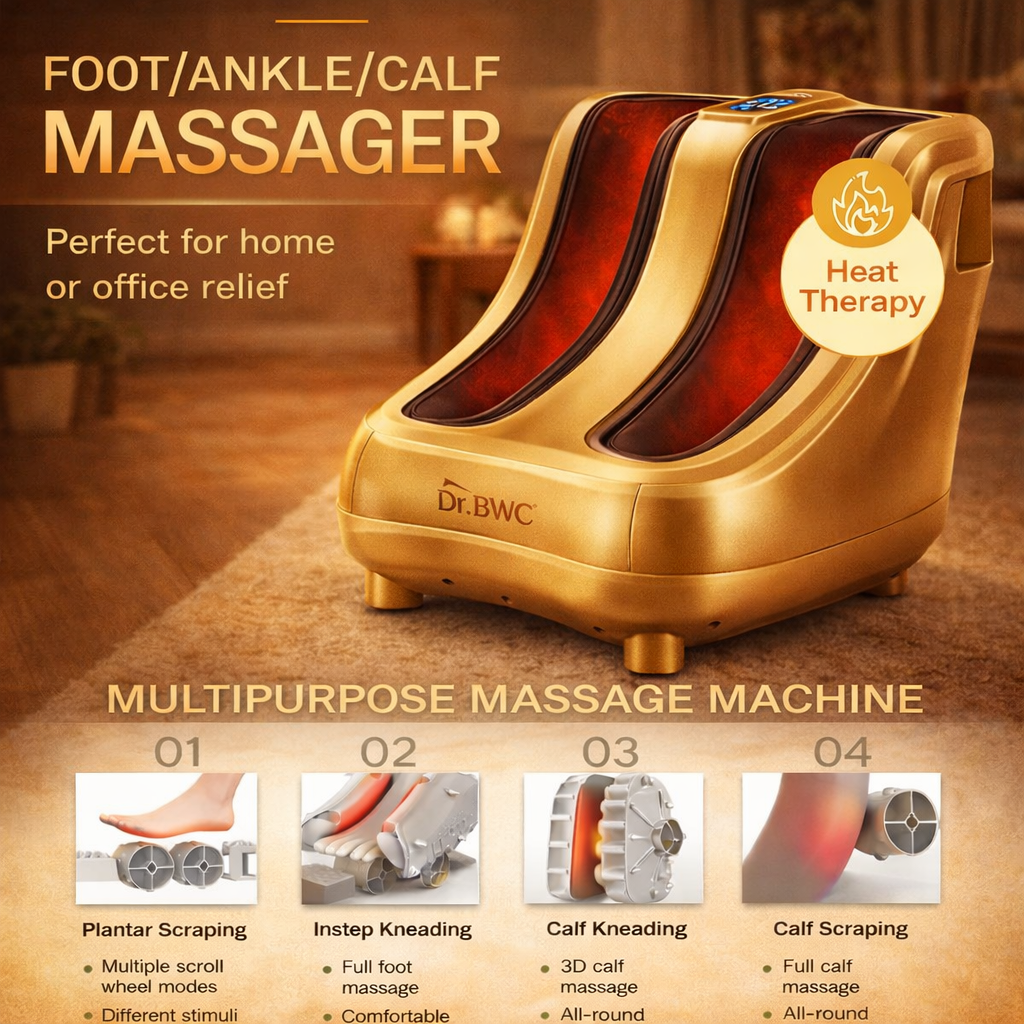 Dr BWC® Foot & Calf Massager Smart Touch Screen Relaxing Leg And foot Massager (With Heat and Vibration) Massager Improving Blood Circulation at Home (Gold)