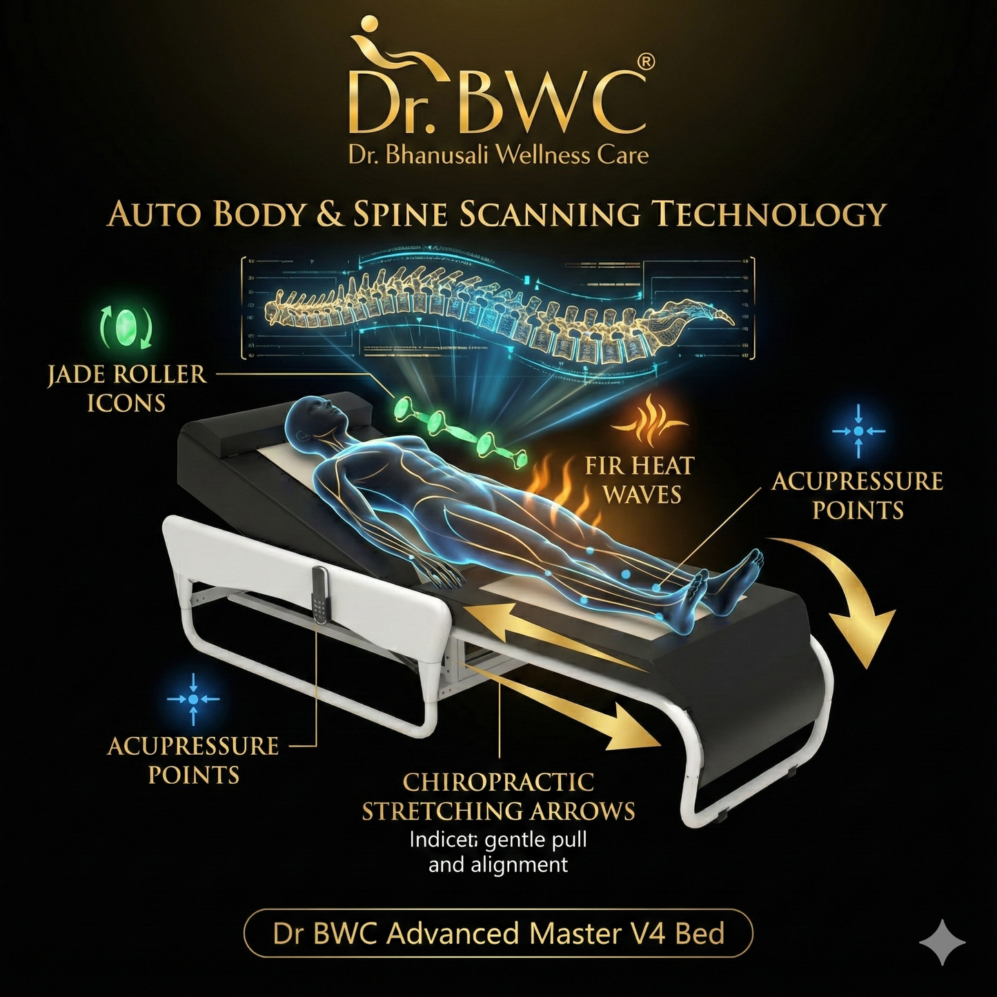 Dr BWC® Advanced Master V4 Thermal Massage Bed | 18 Auto Therapy Modes | Full Body FIR Heat + Jade Roller Spinal Massage | Spine Scanning | Chiropractic Stretch | Pain Relief, Posture Correction, Stress Relief & Sleep Therapy | Home Wellness Bed