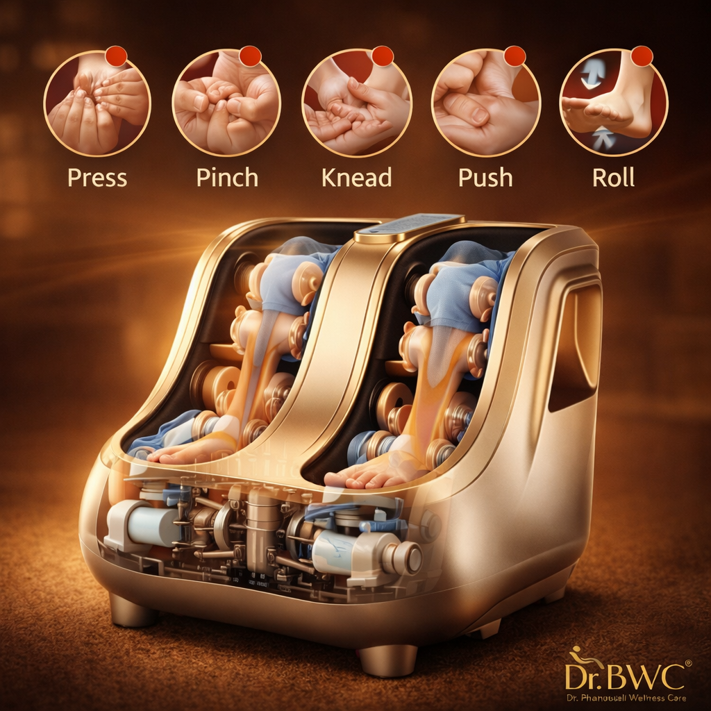 Dr BWC® Foot & Calf Massager Smart Touch Screen Relaxing Leg And foot Massager (With Heat and Vibration) Massager Improving Blood Circulation at Home (Gold)