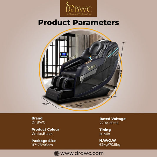 DR BWC® Business Class Fully Automatic Robotic 4D Zero Gravity Massage Chair Full Body Heating & Foot Massage Chair, Smart Touch Screen Remote Control | 18 Automatic Wellness Program |(Black Beauty)