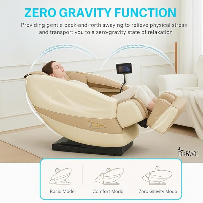 DR BWC® Zero Gravity Massage Chair Recliner – Full Body Tuina Massage with 18 Rollers, 16 Auto Programs, Back Heat, Foot & Calf Massage, Bluetooth Speakers,(Beigh)