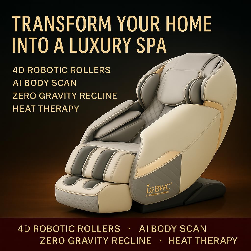 DR BWC® 4D AI Zero Gravity Full Body Massage Chair for Home & Office | SL Track | Air Compression | Heated Recliner with Bluetooth, Smart Touch Panel & 24 Auto Modes (Grey)