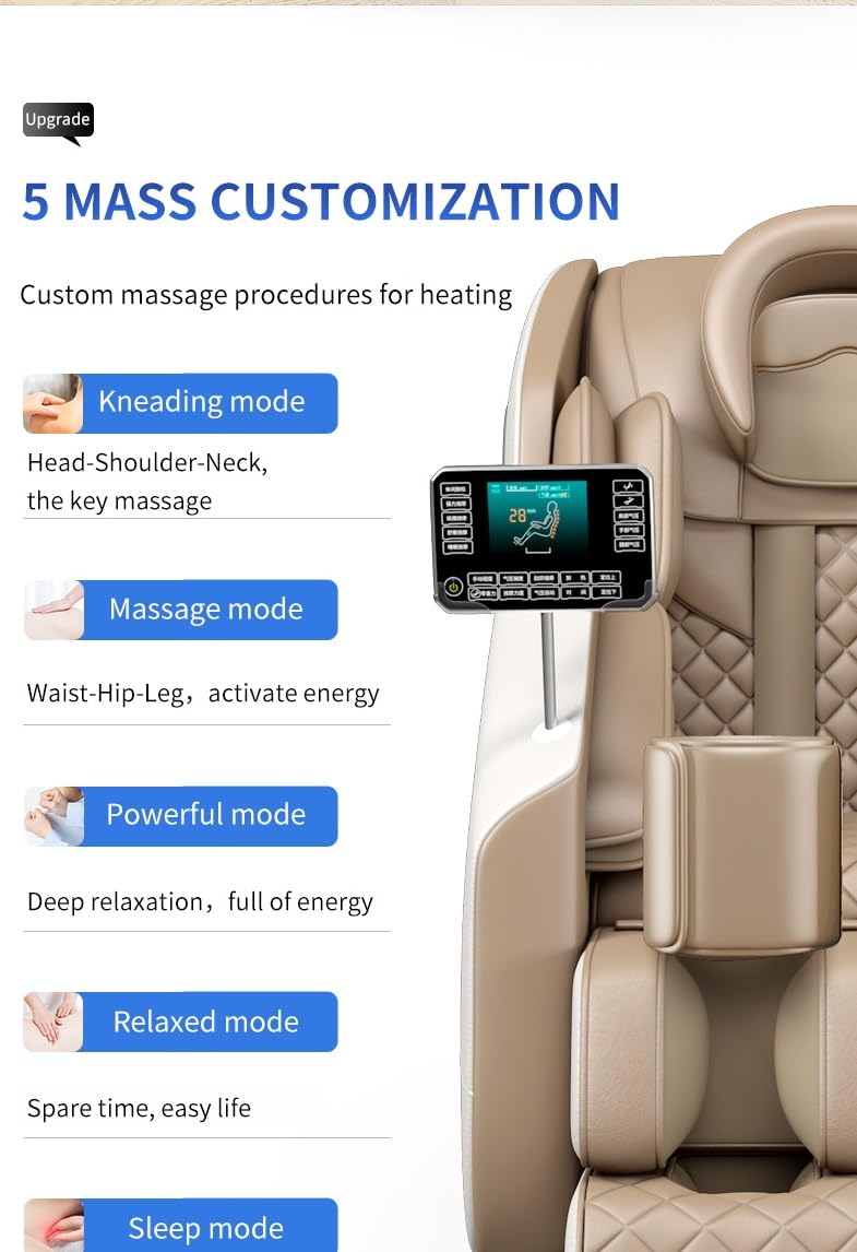 DR BWC® Space Capsule Automatic Massage Chair for Home 3D Zero Gravity Full Body Heating and Foot Massage Chair with Smart Touch Screen and Thigh Airbag (Beigh)
