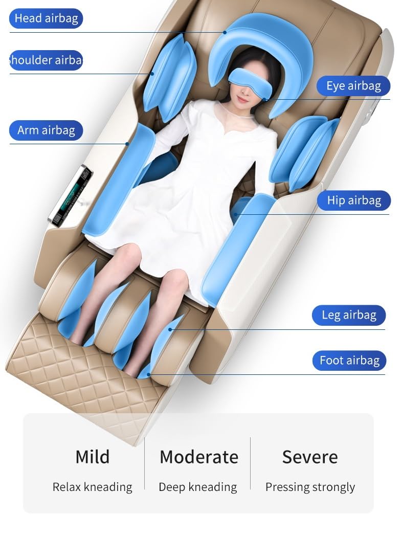 DR BWC® Space Capsule Automatic Massage Chair for Home 3D Zero Gravity Full Body Heating and Foot Massage Chair with Smart Touch Screen and Thigh Airbag (Beigh)
