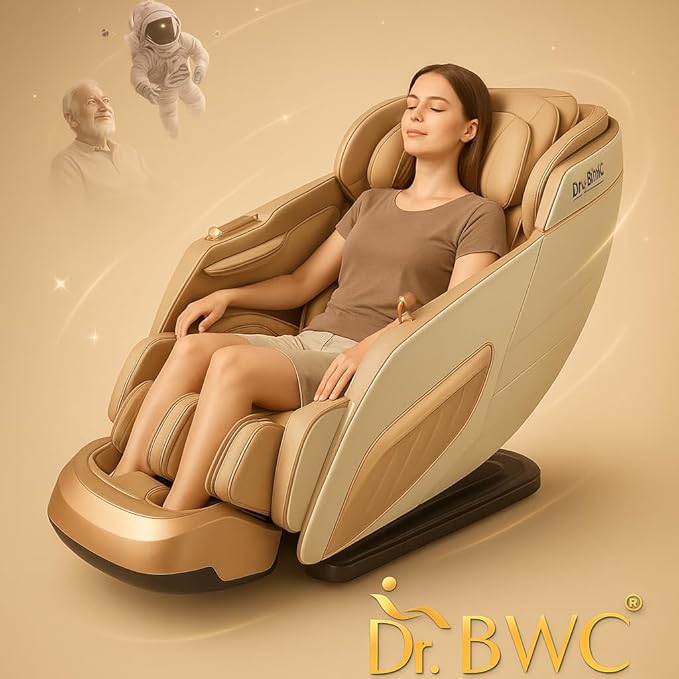 DR BWC® 4D Zero Gravity Full Body Massage Chair Recliner with AI Body Scan, Smart Voice Command, Dual Remote, Heat Therapy, Foot & Calf Rollers, 120 Airbags & Bluetooth Speakers (Beige)