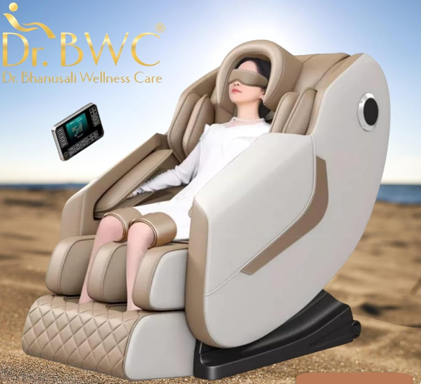 DR BWC® Space Capsule Automatic Massage Chair for Home 3D Zero Gravity Full Body Heating and Foot Massage Chair with Smart Touch Screen and Thigh Airbag (Beigh)