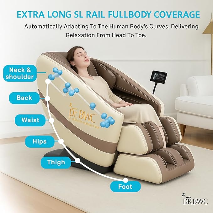 DR BWC® Zero Gravity Massage Chair Recliner – Full Body Tuina Massage with 18 Rollers, 16 Auto Programs, Back Heat, Foot & Calf Massage, Bluetooth Speakers,(Beigh)