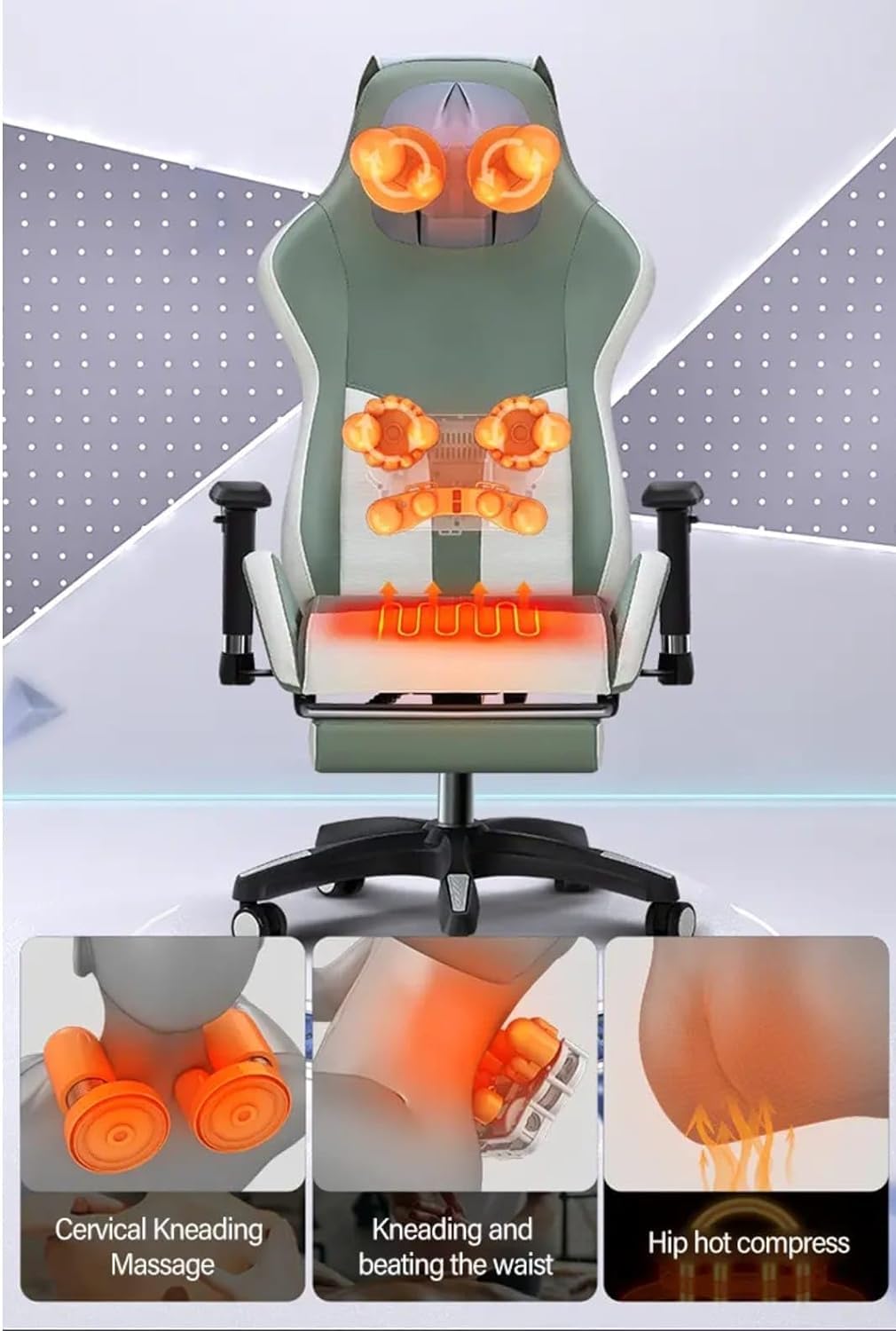 Dr BWC® The Founder Office & Gaming Body Electric Massage Chair with Shiatsu Rolling & Tapping Pressure Corded Electric Massage, White & Pistau