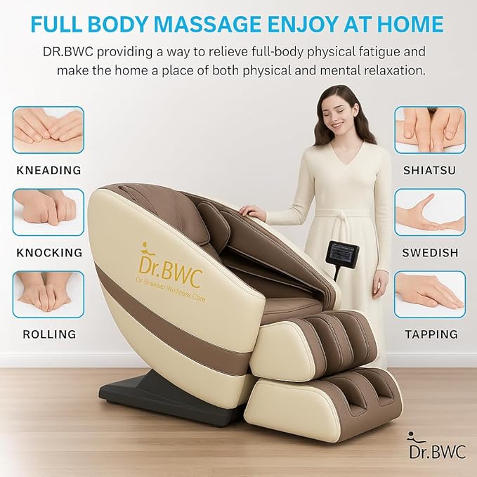 DR BWC® Zero Gravity Massage Chair Recliner – Full Body Tuina Massage with 18 Rollers, 16 Auto Programs, Back Heat, Foot & Calf Massage, Bluetooth Speakers,(Beigh)