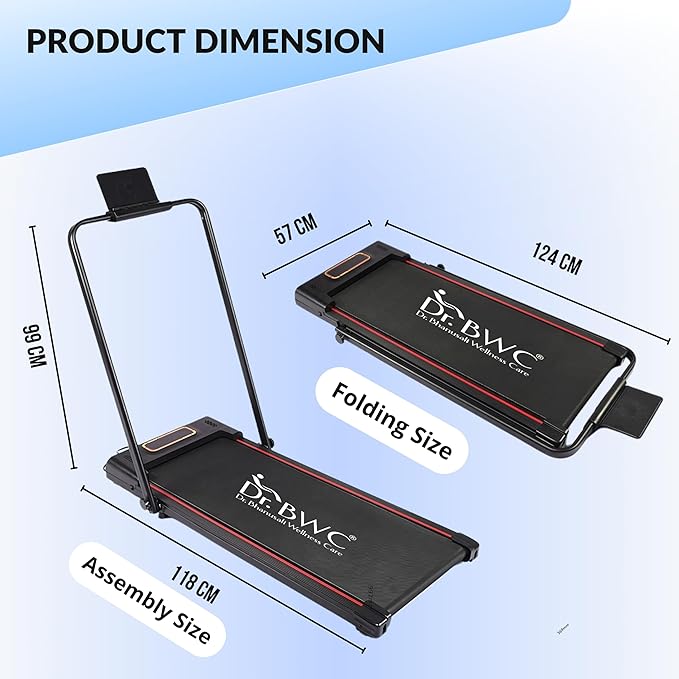 Dr BWC® Folding Treadmill, 124x57 cm Running Surface, Remote Control, Anti-Slip Belt, Phone Holder, Foldable Handrail