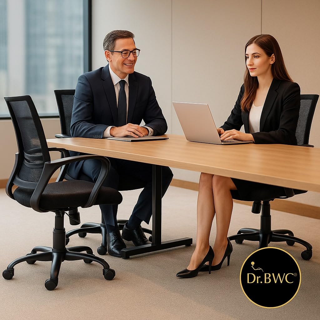 DR BWC® Mid Back Ergonomic Office Chair with Lumbar Support, Breathable Mesh, Adjustable Height & Armrests | Swivel Rolling Chair for Work from Home, Study & Desk Use (110kg Capacity)