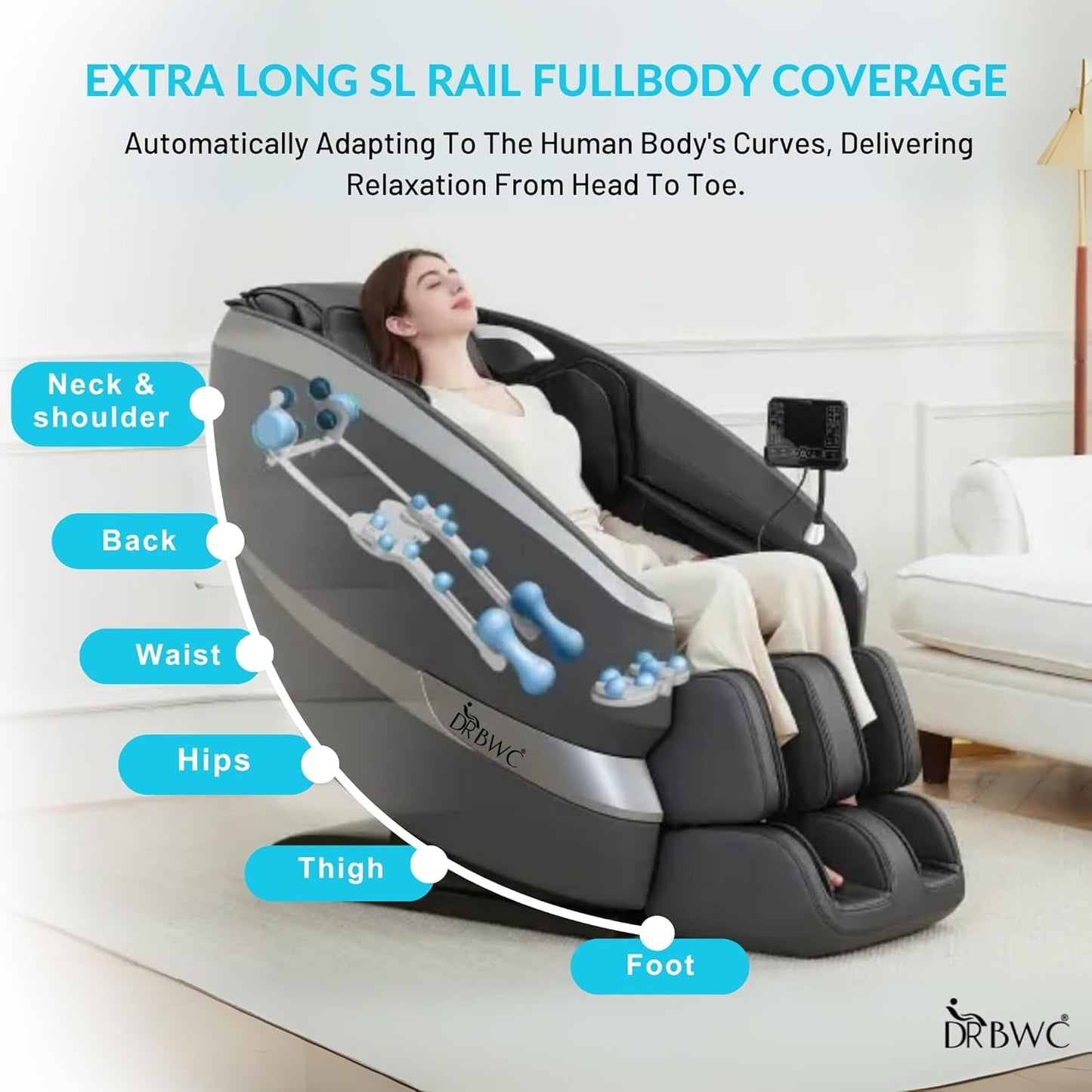 DR BWC® Zero Gravity Massage Chair Recliner – Full Body Tuina Massage with 18 Rollers, 16 Auto Programs, Back Heat, Foot & Calf Massage, Bluetooth Speakers, LCD & Voice Control