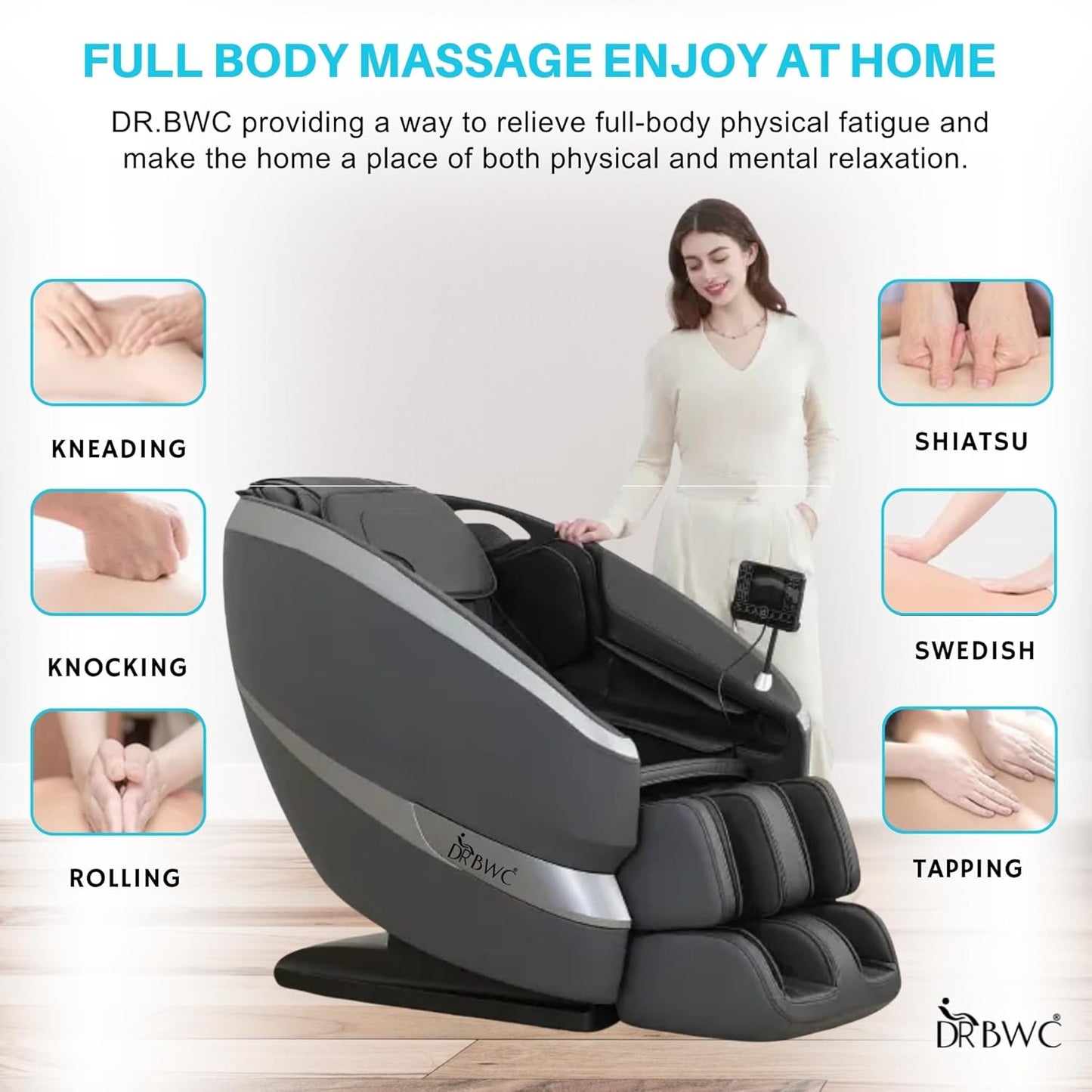 DR BWC® Zero Gravity Massage Chair Recliner – Full Body Tuina Massage with 18 Rollers, 16 Auto Programs, Back Heat, Foot & Calf Massage, Bluetooth Speakers, LCD & Voice Control