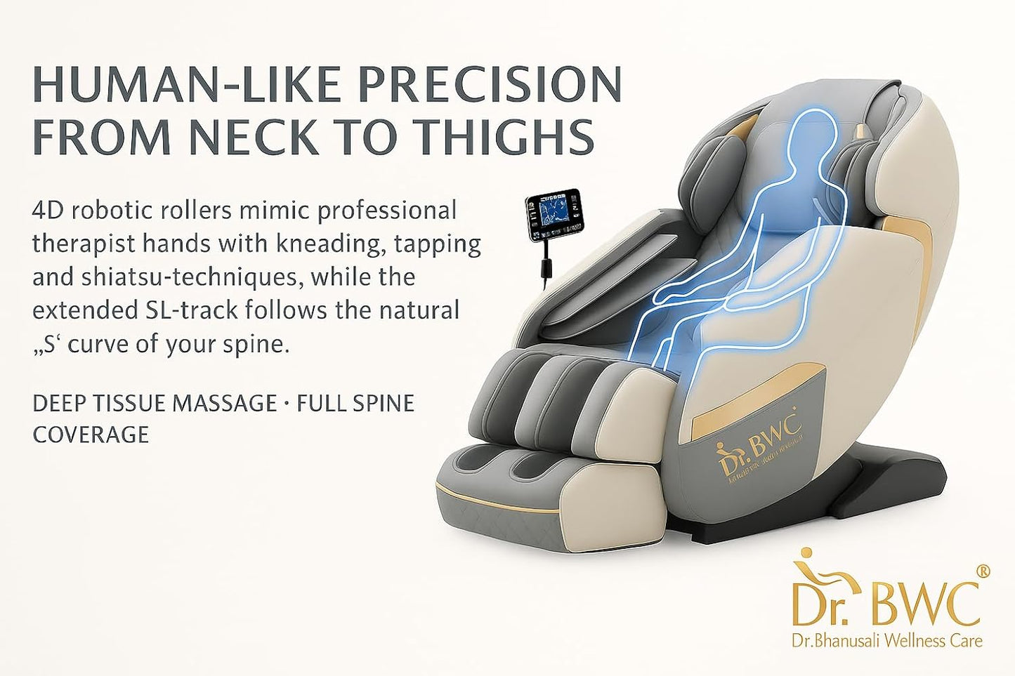 DR BWC® 4D AI Zero Gravity Full Body Massage Chair for Home & Office | SL Track | Air Compression | Heated Recliner with Bluetooth, Smart Touch Panel & 24 Auto Modes (Grey)
