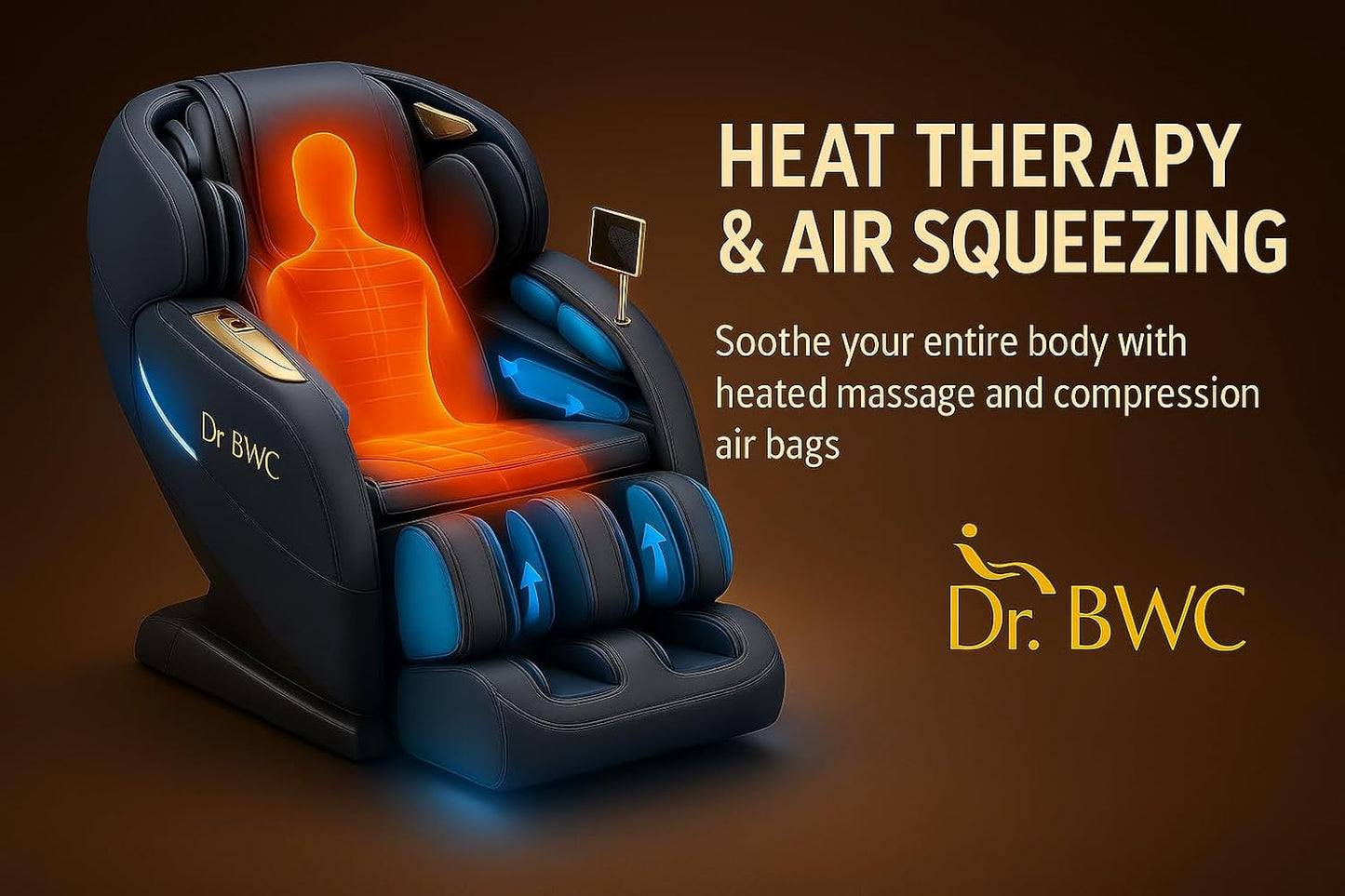 DR BWC® 4D AI Zero-Gravity Full Body Massage Chair | Double SL-Track 128 cm | Back Heat | Foot & Calf Rollers | Air Compression | Voice Control, Bluetooth | 24 Auto Programs for Home & Office
