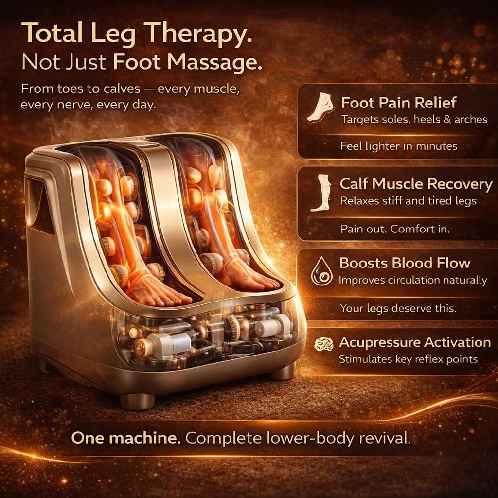 Dr BWC® Foot & Calf Massager Smart Touch Screen Relaxing Leg And foot Massager (With Heat and Vibration) Massager Improving Blood Circulation at Home (Gold)