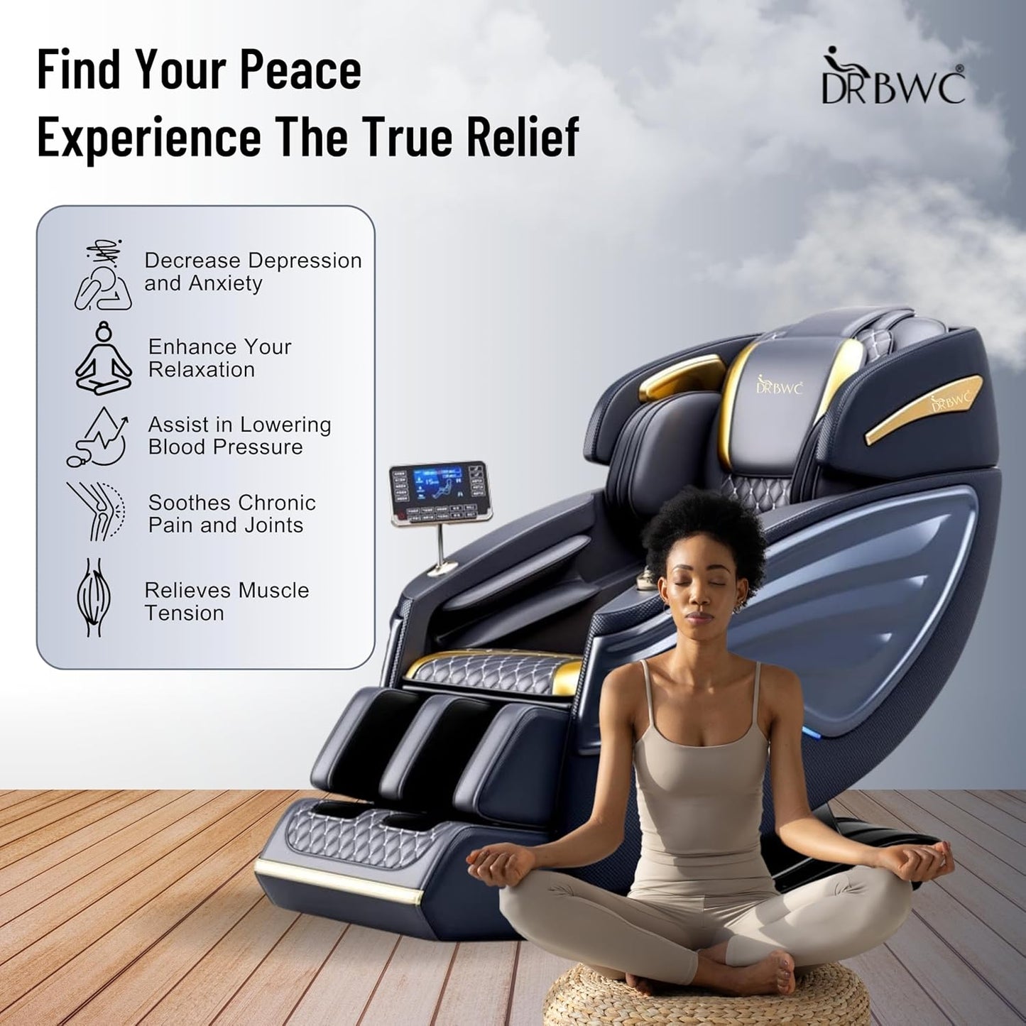 DR BWC Leather 4D Automatic Massage Chair | 24 Combination of Massage | ERGONOMICALLY Designed Double SL Track | HUMANTOUCH Massage | AUTO Body SCANNING | Bluetooth CONNECTIVITY | AI Technology