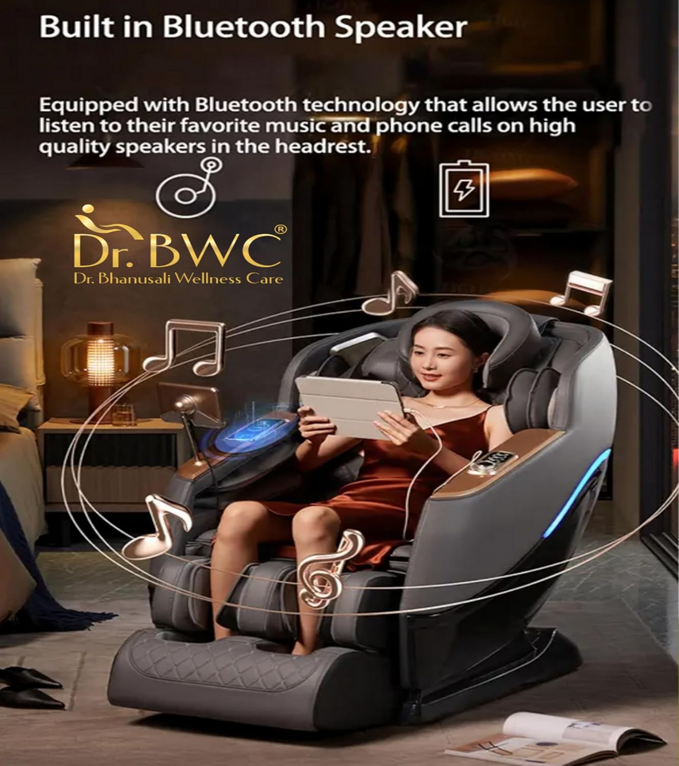 DR BWC® 4D AI Zero-Gravity Full Body Massage Chair | Double SL-Track 128 cm | Back Heat | Foot & Calf Rollers | Air Compression | Voice Control, Bluetooth | 24 Auto Programs for Home & Office