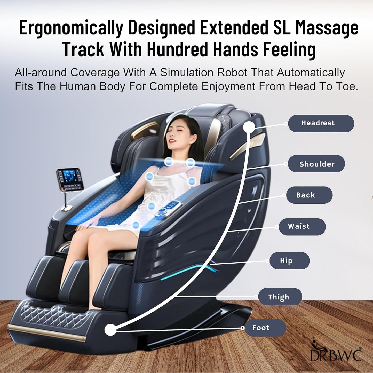 DR BWC Leather 4D Automatic Massage Chair | 24 Combination of Massage | ERGONOMICALLY Designed Double SL Track | HUMANTOUCH Massage | AUTO Body SCANNING | Bluetooth CONNECTIVITY | AI Technology