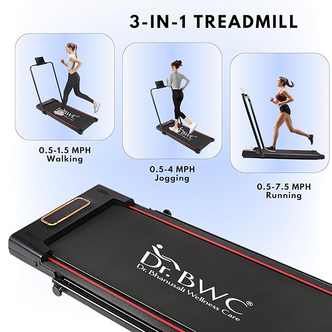 Dr BWC® Folding Treadmill, 124x57 cm Running Surface, Remote Control, Anti-Slip Belt, Phone Holder, Foldable Handrail