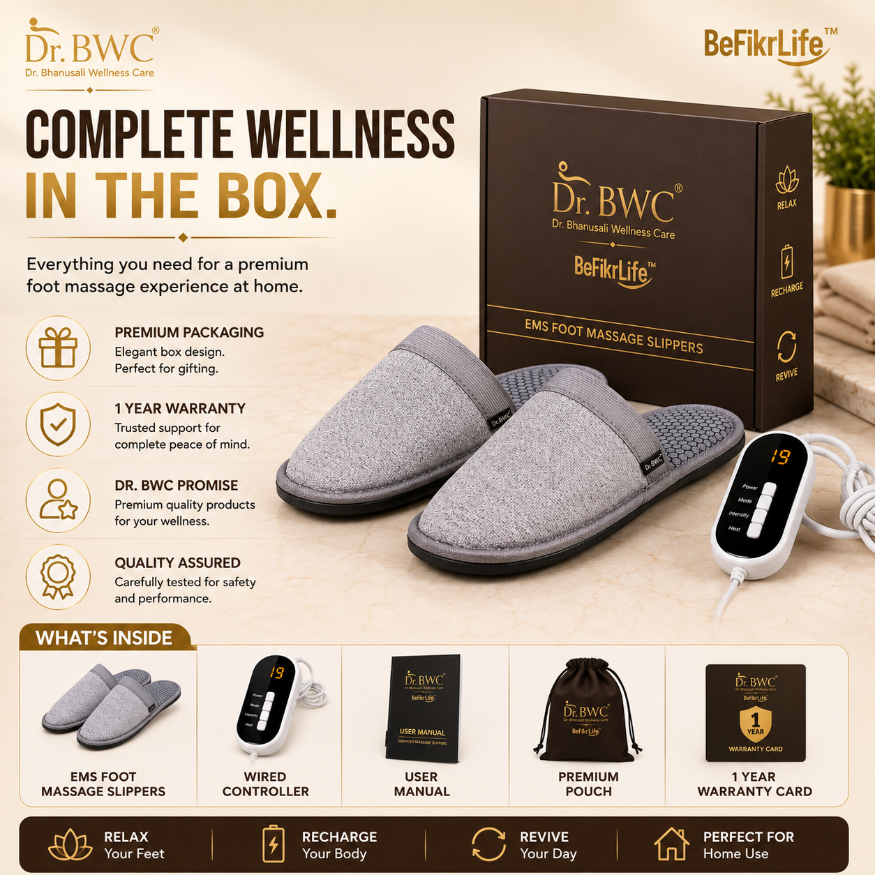 EMS Foot Massage Slippers for Men & Women | Rechargeable Electric Foot Massager with Adjustable Pulse Intensity & Multiple Massage Modes | Full Sole Relaxation Slippers for Home & Office