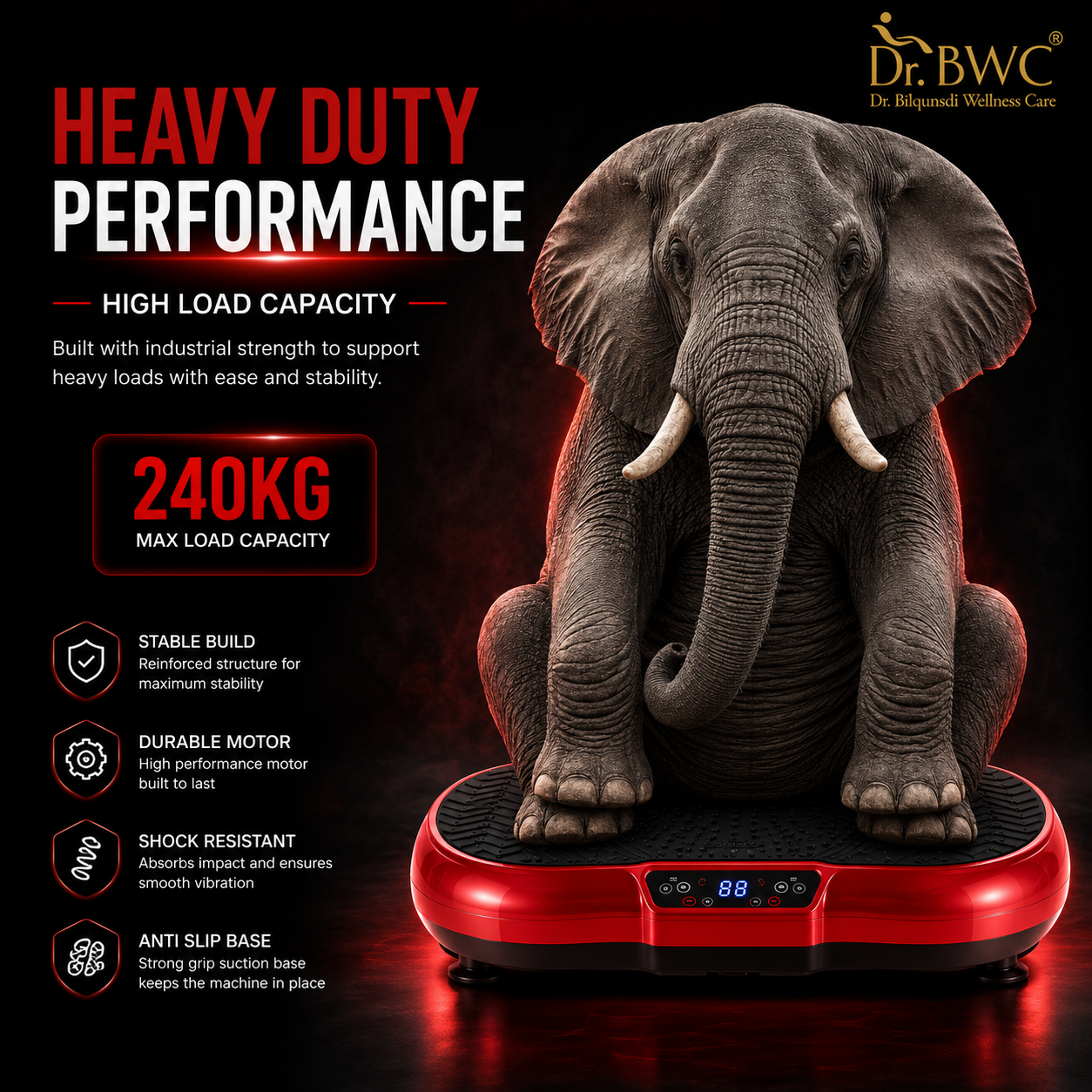DR BWC Crazy Fit Vibration Plate Machine For Home |Vibration Plate For Women & Men | 99 Vibration Level | 5 Pre Set Auto Programme | Muscle Toning, Flexibility, Red