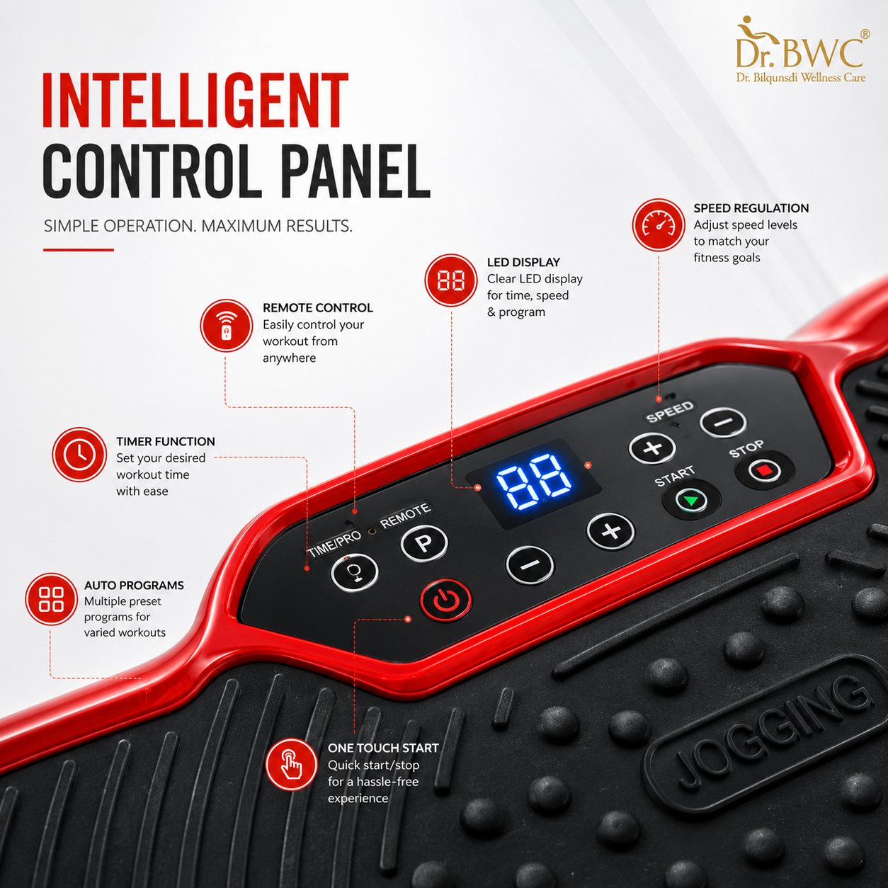 DR BWC Crazy Fit Vibration Plate Machine For Home |Vibration Plate For Women & Men | 99 Vibration Level | 5 Pre Set Auto Programme | Muscle Toning, Flexibility, Red