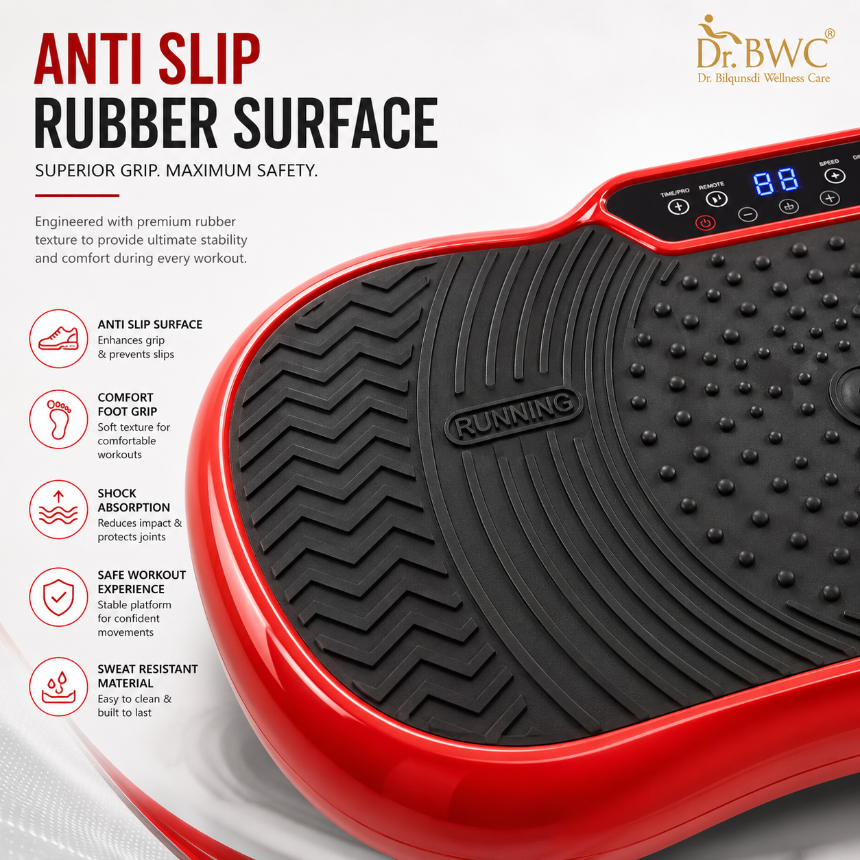 DR BWC Crazy Fit Vibration Plate Machine For Home |Vibration Plate For Women & Men | 99 Vibration Level | 5 Pre Set Auto Programme | Muscle Toning, Flexibility, Red