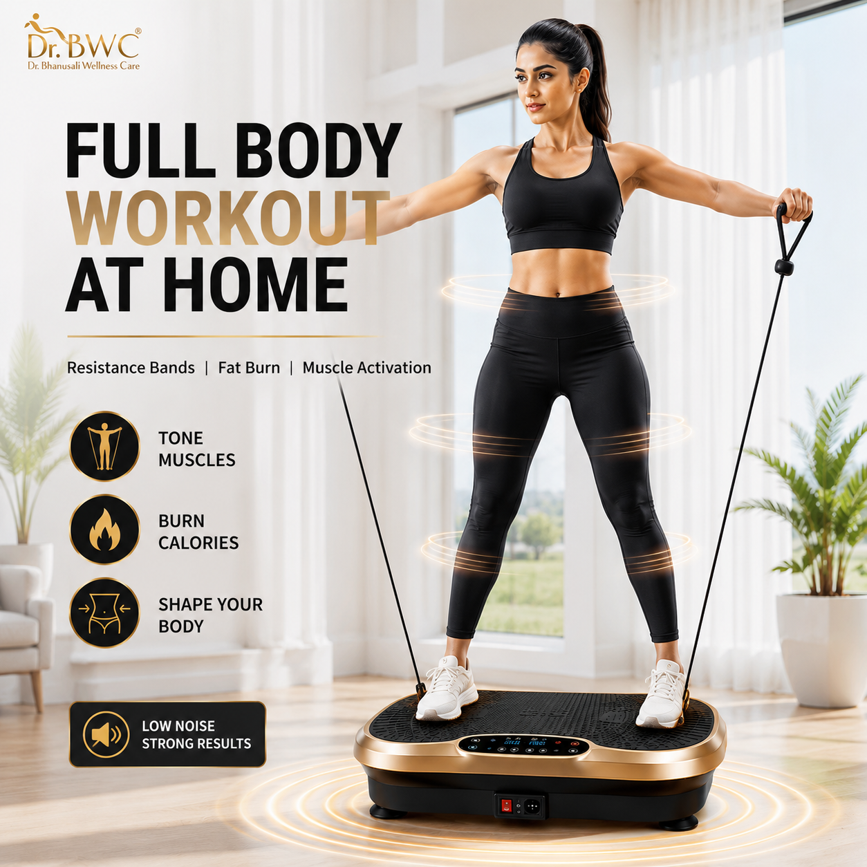 Dr BWC® Crazy Fit Vibration Plate home Workouts | Whole Body Vibration Machine for Home & Gym |  Resistance Bands & 99 Speed Levels |