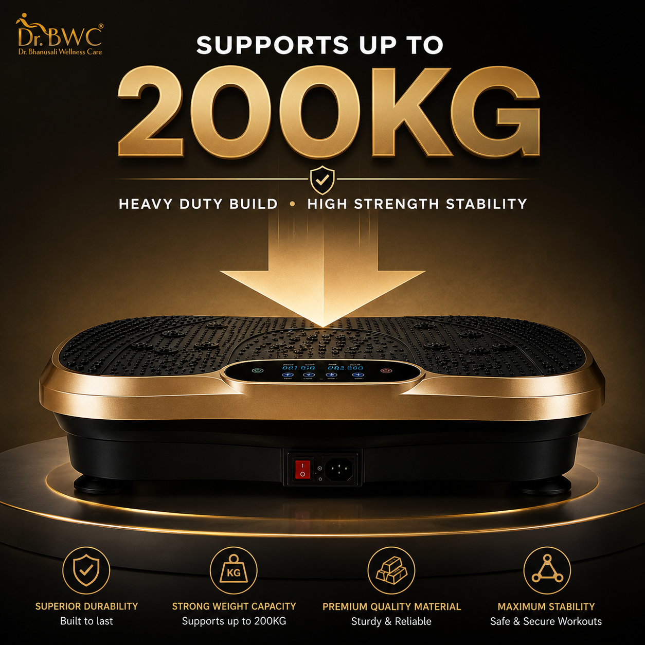 Dr BWC® Crazy Fit Vibration Plate home Workouts | Whole Body Vibration Machine for Home & Gym |  Resistance Bands & 99 Speed Levels |