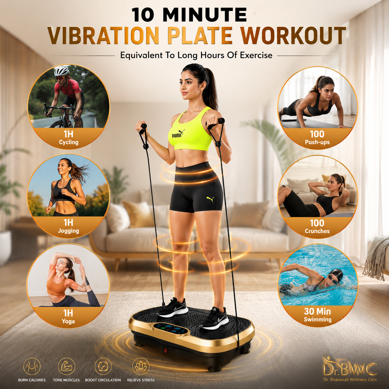 Dr BWC® Crazy Fit Vibration Plate home Workouts | Whole Body Vibration Machine for Home & Gym |  Resistance Bands & 99 Speed Levels |