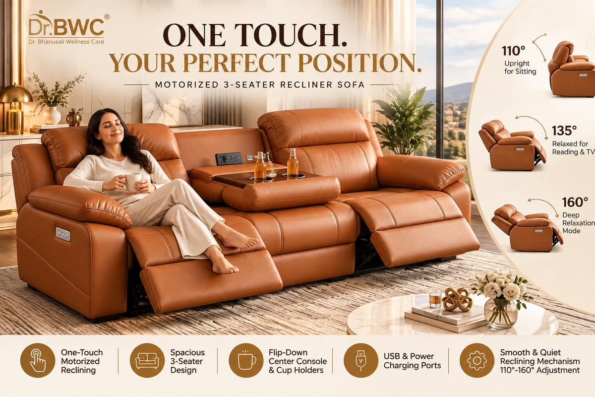 Dr BWC 3 Seater Motorized Recliner Sofa, Premium Electric Reclining Sofa with Flip-Down Center Console, Cup Holders & USB Charging, Water-Resistant Scratch-Resistant PU Leather, Luxury Living Room Sofa