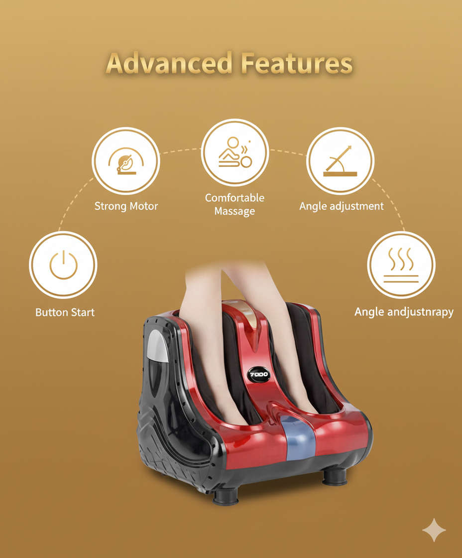 Dr BWC® Foot & Calf Massager Smart Touch Screen Relaxing Leg And foot Massager (With Heat and Air Squezzing) Massager Improving Blood Circulation at Home (Red)